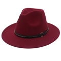 Detailed view of burgundy wool felt fedora featuring black leather band and gold studs - M (56-58cm) / Burgundy