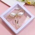 Elegant gold bow brooch with pearls and rhinestones in a white gift box display - XZ099 Gold-Golden Bow-Boxed