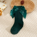 Détails de chaussettes bébé vert foncé en tricot vertical avec un grand nœud en satin - XL (9-12 ans Pied: 16-18cm) / Vert Foncé
