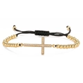 Adjustable black woven cross bracelet with gold plated copper and sparkling zircons - White Zirconia Cross Style (B0152白锆)