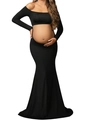 Elegante abito premaman nero con spalle scoperte, dettaglio cut-out e maniche lunghe - S / Nero