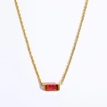 Gold titanium necklace with a rectangular red zircon pendant birthstone design - July Necklace - Ruby Red
