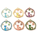 Pendentifs chat et étoiles en émail multicolore avec cadre doré pour bijoux DIY - Chat Étoilé 24x24mm