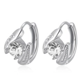 Close-up of silver stainless steel earrings set with sparkling round cubic zirconia - Steel Round with Zircon