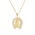 Gold plated Virgin Mary pendant necklace with zircon halo on white background - CN002039CX Round Mary Zircon