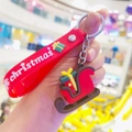Christmas sleigh keychain with red wrist strap and 3D gift box charm accessory - Sleigh Pendant