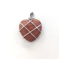 Reddish brown heart crystal pendant with silver wire wrap and metal clasp for DIY necklace - Red Jasper