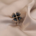 Golden clover brooch with navy blue crystals and sparkling rhinestone accents - 489# Four-leaf Clover