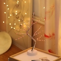 LED tree lamp with red orange pearls and silver branches on a white touch base - 60L Heart Silver Branch Warm Light (Dual Use)
