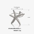 Silver stainless steel starfish open ring with a braided textured band design - Silver