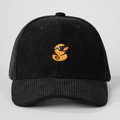 Close-up of duck embroidery on black corduroy baseball cap with clear fabric texture - Adjustable / Black