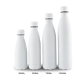 Matte white stainless steel vacuum flasks in 350ml, 500ml, 750ml, and 1000ml sizes - Full Spray Milk White