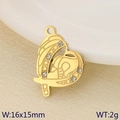 Golden heart wing pendant with crystal inlay and 16x15mm dimensions for DIY jewelry - Wings Heart Zircon (KLJ9564-ZLA)
