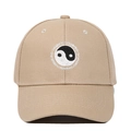 Close-up of Tai Chi embroidery and Swimming text on khaki cotton baseball cap - Adjustable / Khaki