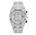 Luxury full diamond iced out silver quartz chronograph watch with date and sub-dials - Silver