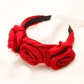 Elegant red fabric headband with three handmade satin roses for weddings and parties - Red