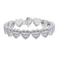 Bracciale argentato a maglie a cuore con incastonatura completa di zirconi scintillanti - Bracciale (18cm) / Argento