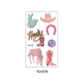 Pink cowboy-themed temporary tattoo sheet featuring hats and boots model TU-E79 - TU-E79
