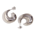 Minimalist silver-finished crescent moon hoop earrings with polished metallic surface - Hollow 28mm Sea Wave Hoop Earrings - Steel