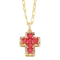 Collana a croce con pietre rosse quadrate e dettagli colorati su catena dorata - Rosso