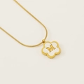Golden clover necklace with white inlay featuring letter M on a sleek snake chain - Letter M