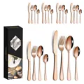 24-piece rose gold stainless steel cutlery set for 6 with elegant black gift box - 1010 Style (24Pcs Set/Mail Box) / Rose Gold