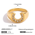 Anello a ferro di cavallo in acciaio inossidabile dorato con zirconi e misure dettagliate - US 7 / Stile Ferro di Cavallo (JDR0103031)