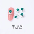 Detail of emerald green heart nail charms with silver base measuring 7.5x7.5mm - Malachite Green Style (8843)