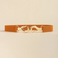 Ceinture élastique femme jaune moutarde avec boucle métallique mains entrelacées dorée - Camel / 75cm