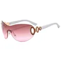 Y2K rimless sunglasses with pink gradient lenses and white temples for women - Silver Frame Gradient Tea Pink Lens