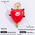 Red heart-shaped stainless steel pendant with 18k gold plating and beaded detail - Heart Beaded Pendant (PJ91234) / 2 Pcs/Set / Red