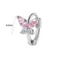 Silver butterfly ear cuff with pink and white zircon stones, 4.2mm tiny size - #13 Pink Butterfly Style