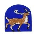 Detail van het rendier jacquard breipatroon op de donkerblauwe wintermuts - M (56-58cm) / Saffierblauw