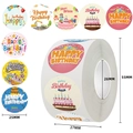 Roll of 25mm cartoon Happy Birthday stickers with colorful animal and cake patterns - C280; 500 Labels/Roll