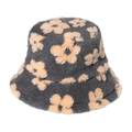 Sombrero de lana de cordero con estampado floral gris y naranja para el frío invierno - Base Gris Con Flor Beige (D)