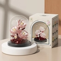 Pink and white building block flower ornament with transparent glass shade and gift box - M3121 Peony / 167pcs/Base+Dust Cover Model