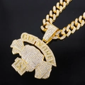 Hip-hop gold-tone Cuban chain with iced-out Get Money pendant and sparkling rhinestones - Gold Single Pendant (Candy)