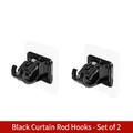 Set of 2 black adhesive curtain rod brackets for drill-free wall mounting support - 2 Pcs/Set / Black