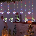Tenda luminosa a LED RGB con pendenti a stella e luna multicolore per decorazioni festive - Stile Stella e Luna che Abbraccia la Stella (Stile 4) / Luce LED da 3.5m con 10 sospensioni Spina USA (110V) / Colorato
