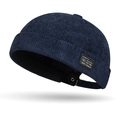 Gorro docker de pana azul marino con etiqueta lateral y textura de canalé - Ajustable / Azul marino