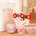 Mother's Day gift set with red hand-knitted flowers, rose jujube tea, and pink vase - Tea Canister + Gift Bag + Card / Red Goddess Day Puff Hug Bucket