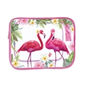 Clear PVC makeup bag featuring pink flamingo prints and matching tropical floral patterns - 116-Flamingo Floral Pink