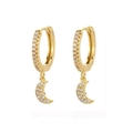 Boucles d'oreilles créoles dorées avec breloques lune en zircon étincelant style vintage - Lune Dorée