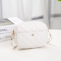 White quilted crossbody phone bag with pebble leather texture and gold metal accents - White