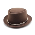 Classic dark brown wool felt pork pie hat with woven decorative band for men and women - M(56-58cm) / Coffee