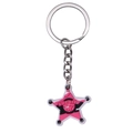 Pink PVC star-shaped keychain with black Sheriff text and silver metal ring - Sheriff Star