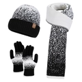 Ensemble d'hiver bonnet écharpe et gants en tricot avec dégradé noir et blanc - Noir