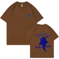 T-shirt femme en coton marron foncé avec graphique de baleine bleue imprimé au dos - S / Hauts / Café