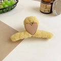 Plush yellow hair claw clip with a brown heart accent for autumn and winter - Yellow Heart Plush Hair Claw