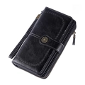 Damen Vintage RFID Geldbörse in Schwarz aus Leder mit Blumen-Metallschnalle - Schwarz